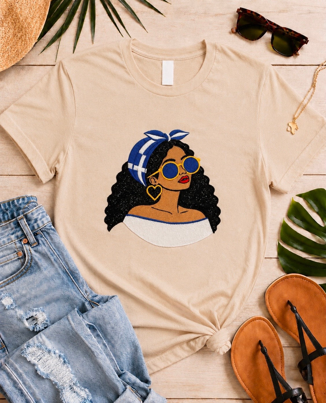 Greek Girl Embroidered Glitter Appliqué T-Shirt