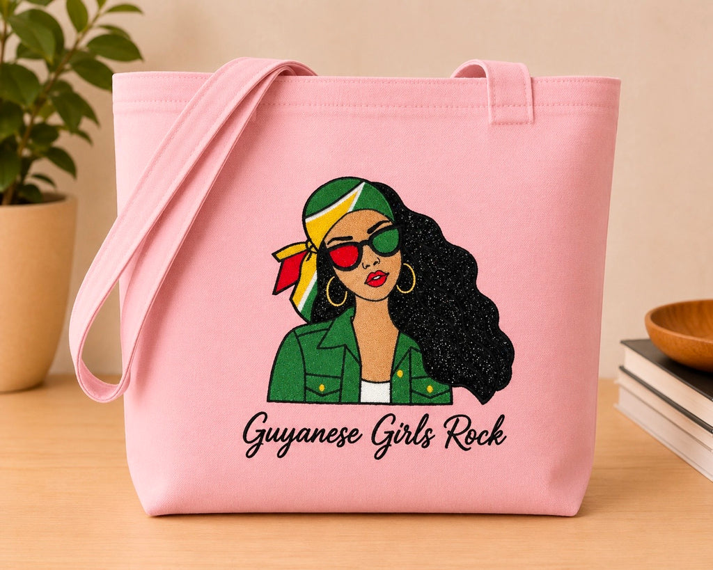 Guyanese Girls Rock Embroidered Glitter Applique Jumbo Tote Bag
