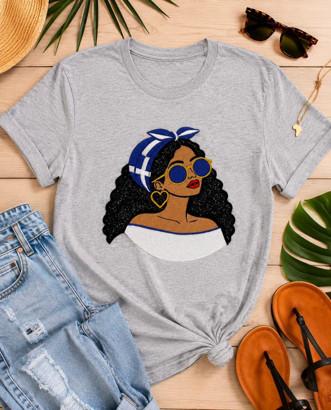 Greek Girl Embroidered Glitter Appliqué T-Shirt