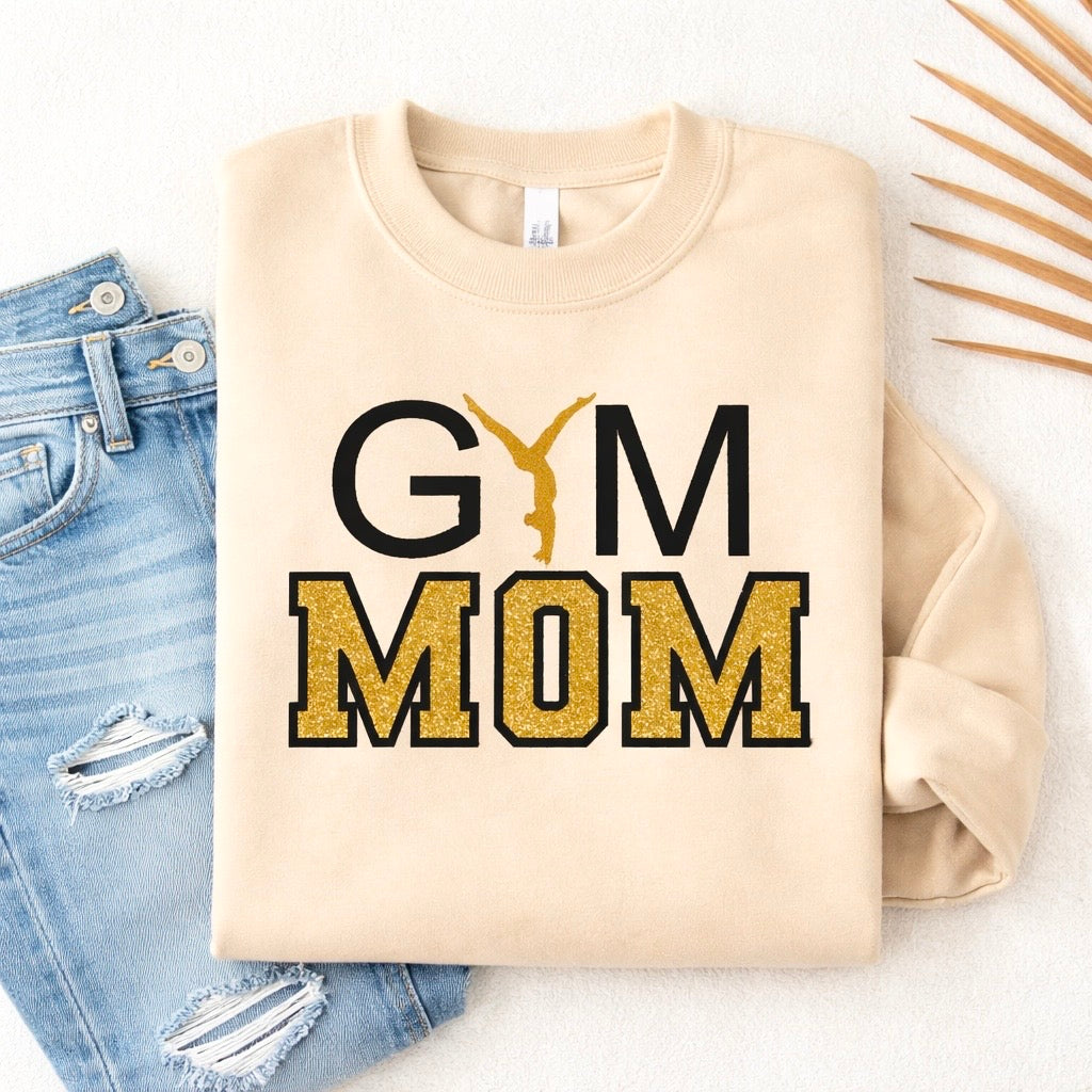 Gymnastics Mom Embroidered Sweatshirt – Glitter Appliqué Design