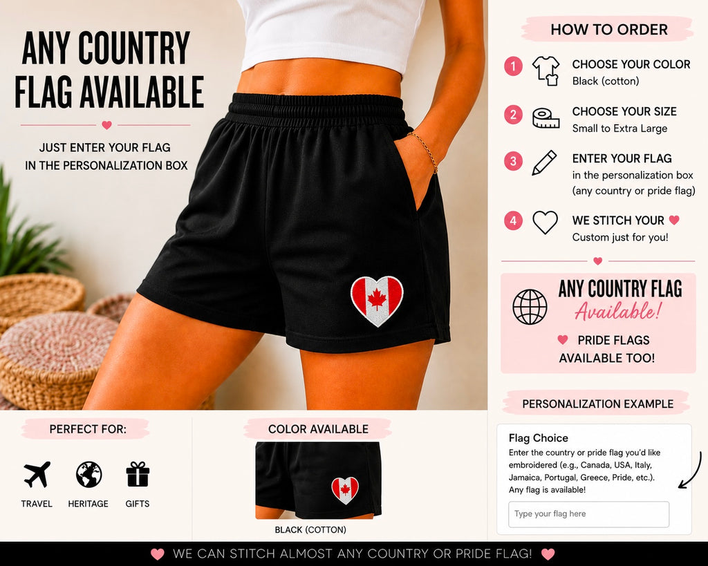 Flag Heart Embroidered Women’s Shorts