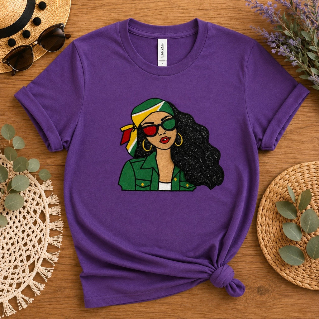 Guyanese Girl Embroidery Glitter Applique T-Shirt