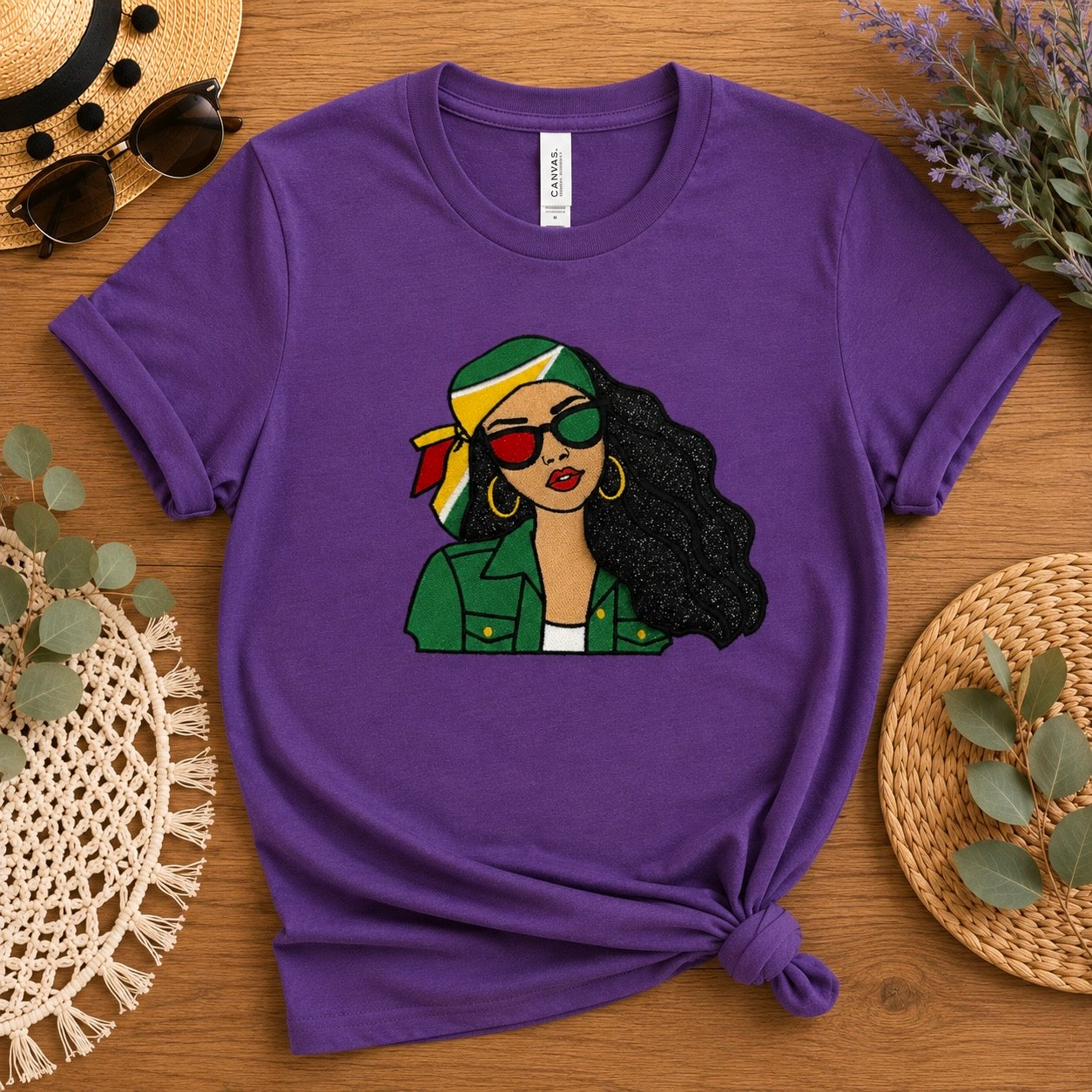 Guyanese Girl Embroidery Glitter Applique T-Shirt