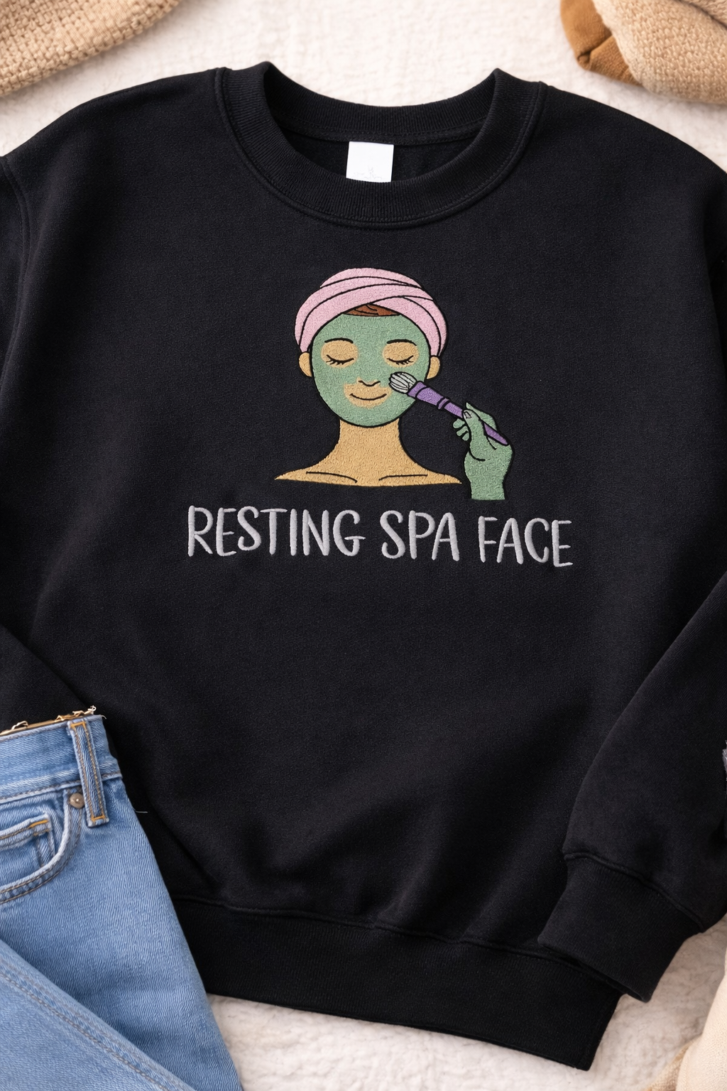 Resting Spa Face Embroidered Sweatshirt