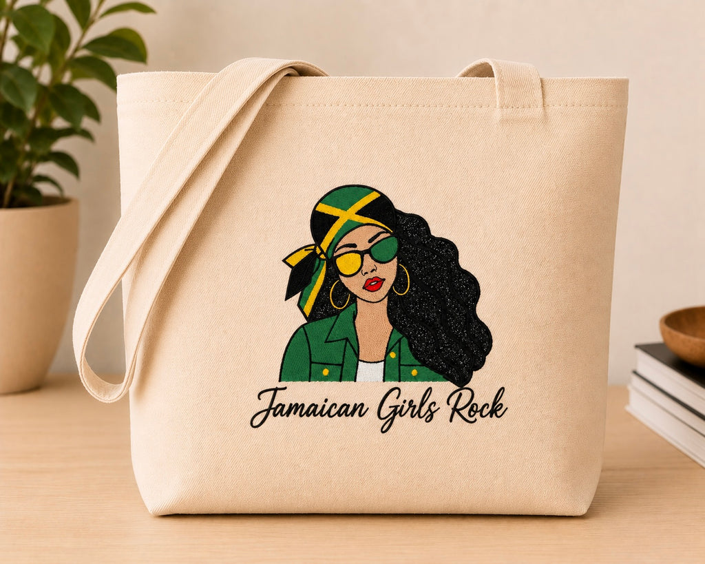 Jamaican Girls Rock Embroidered Glitter Applique Jumbo Tote Bag
