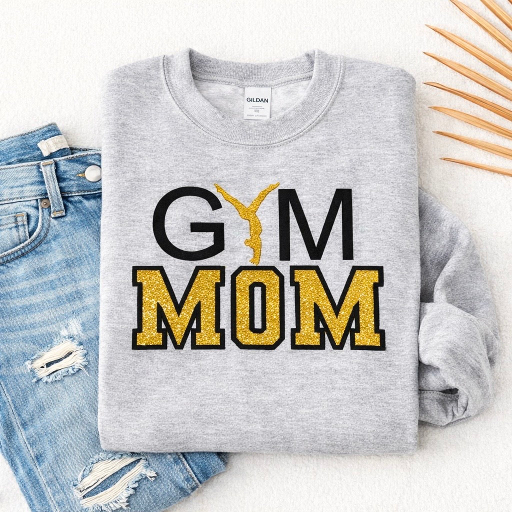 Gymnastics Mom Embroidered Sweatshirt – Glitter Appliqué Design