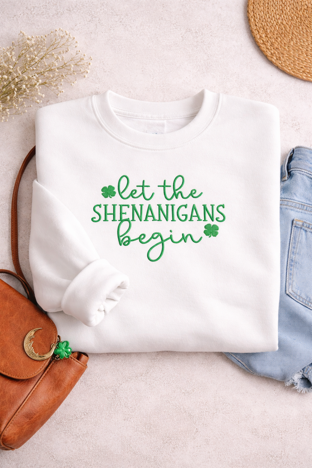 Let the Shenanigans Begin Embroidered Crewneck — St. Patrick’s Day Sweatshirt