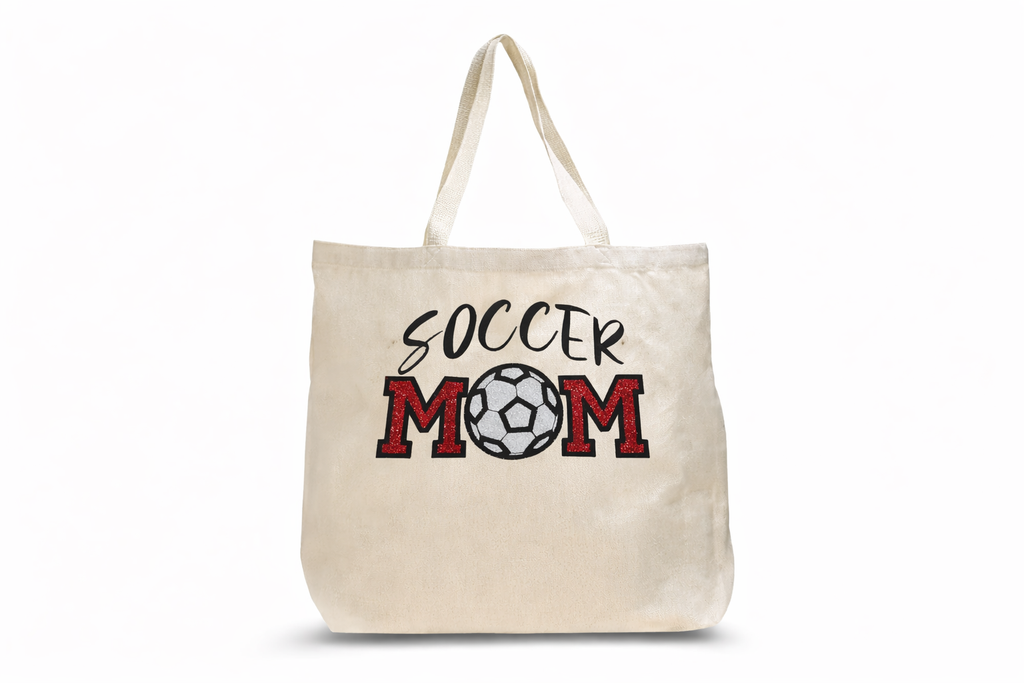 Soccer Mom Embroidered Glitter Applique Tote Bag