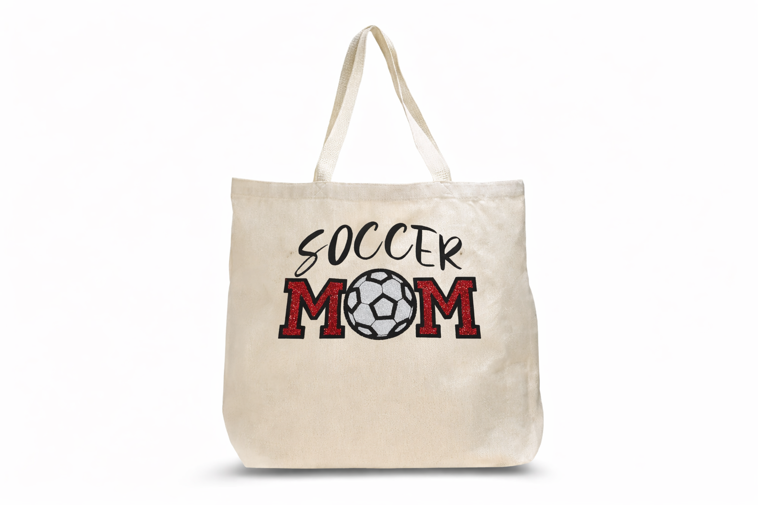 Soccer Mom Embroidered Glitter Applique Tote Bag