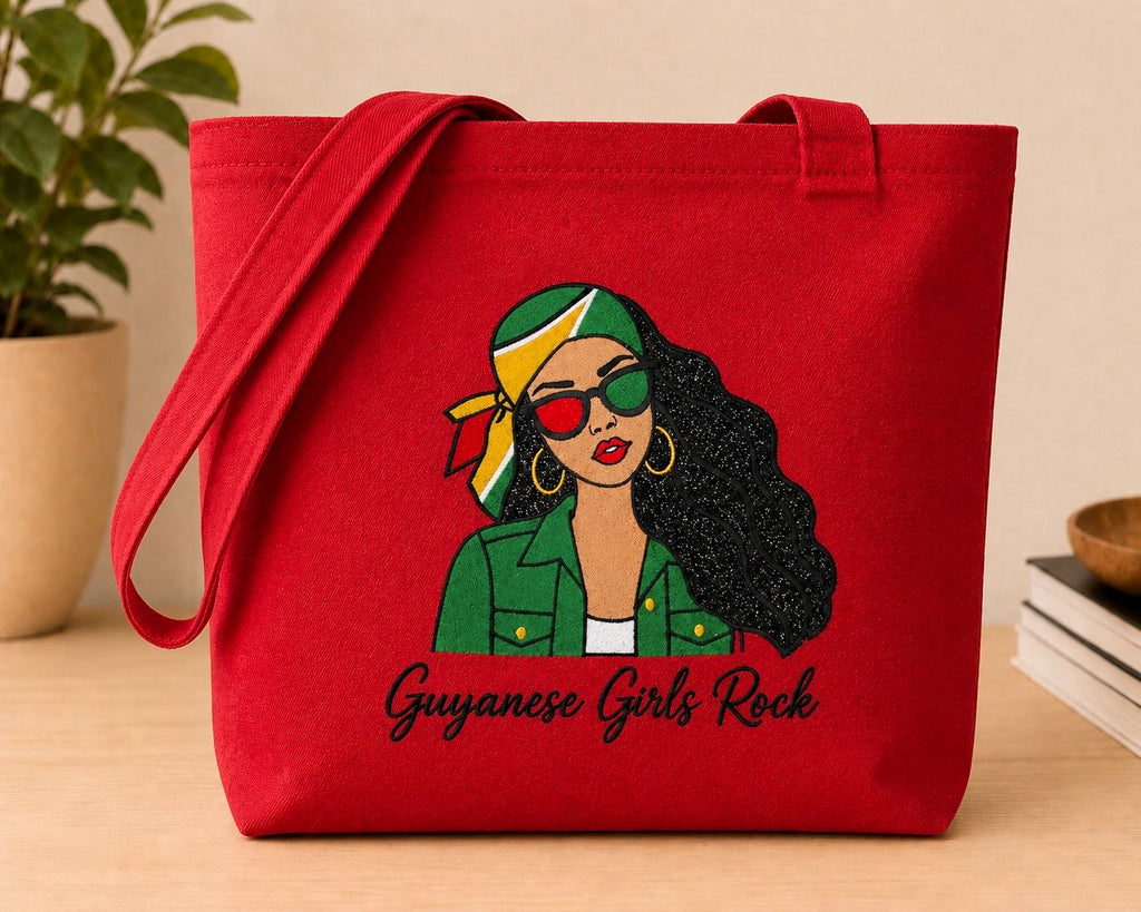 Guyanese Girls Rock Embroidered Glitter Applique Jumbo Tote Bag