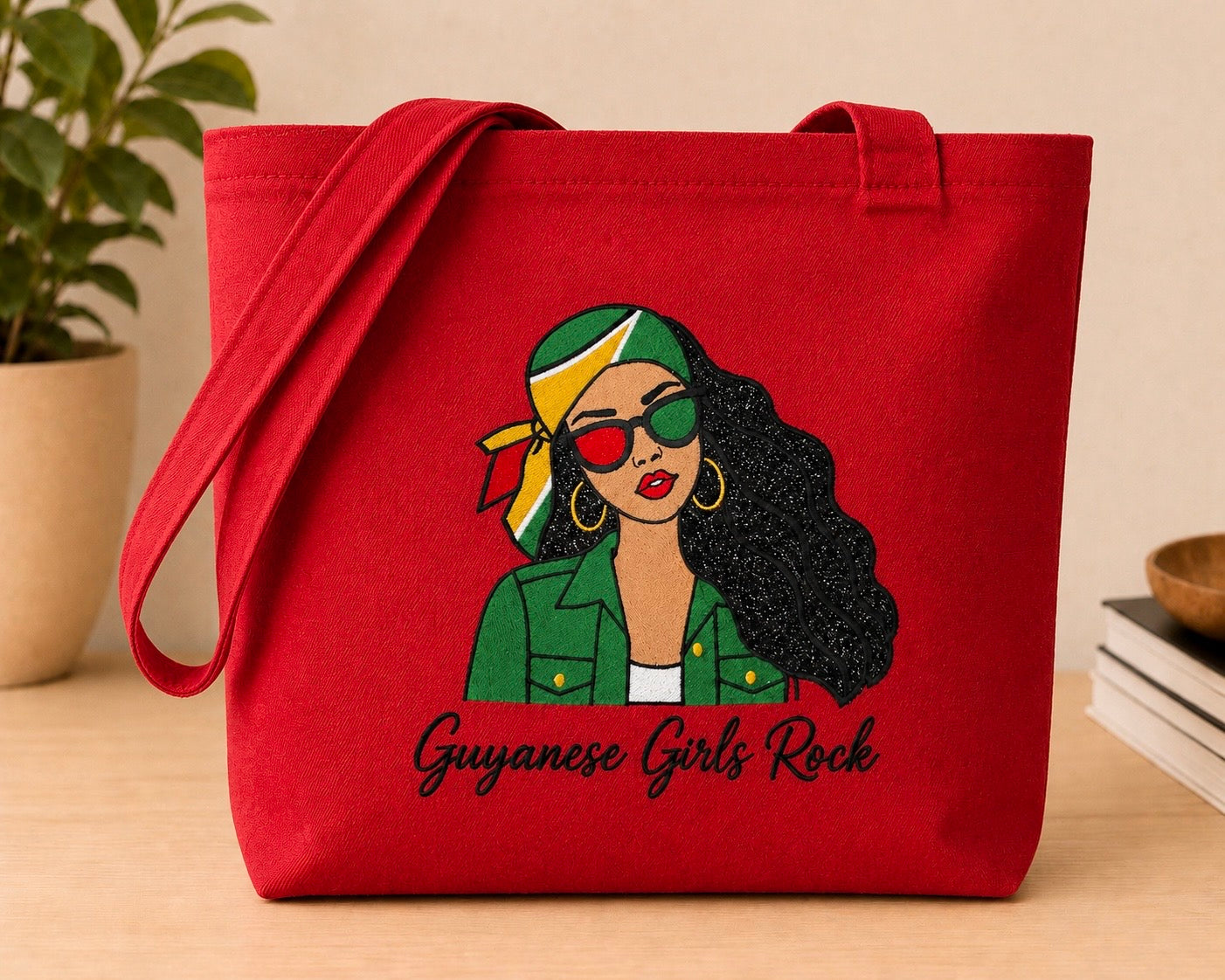Guyanese Girls Rock Embroidered Glitter Applique Jumbo Tote Bag
