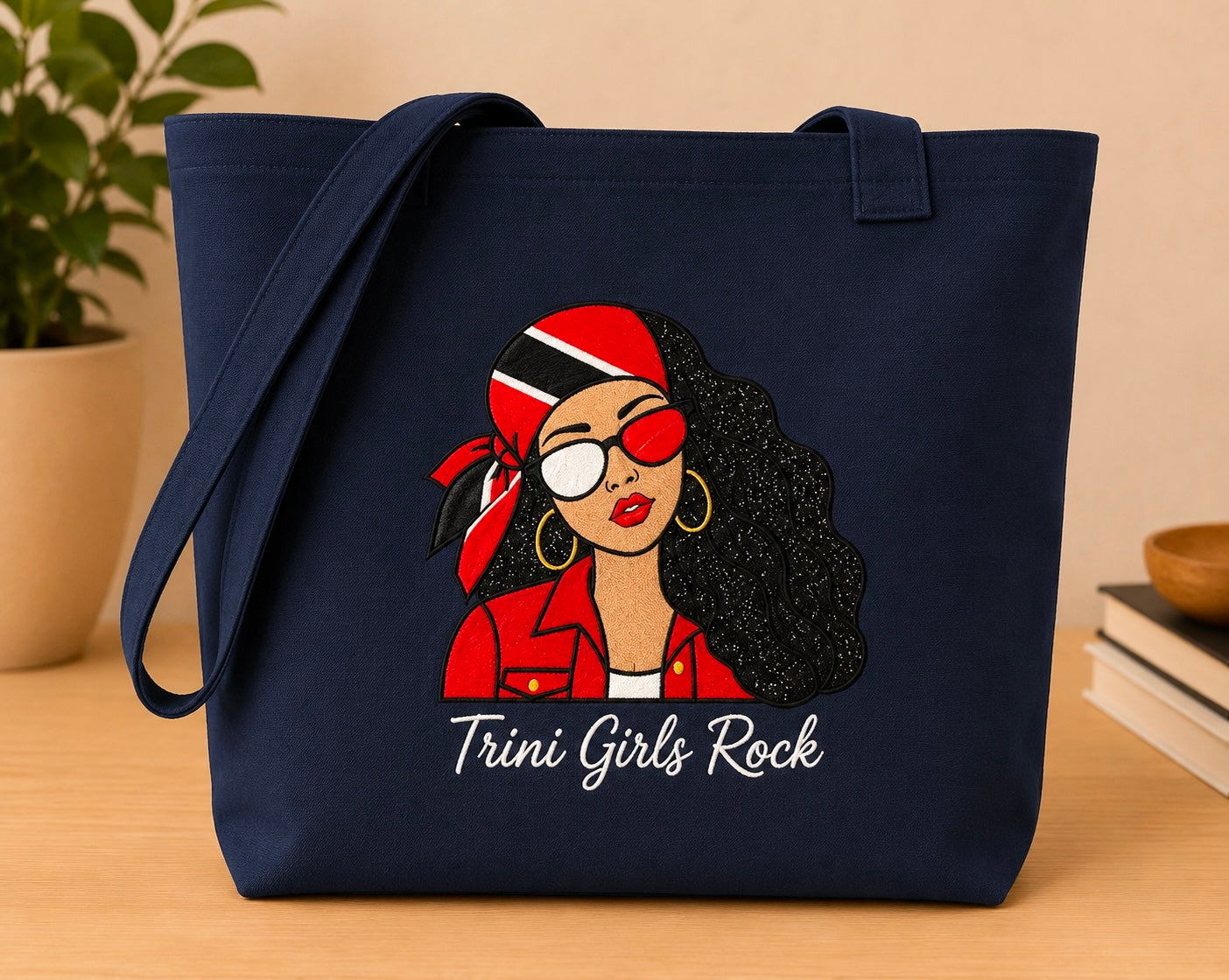 Trini Girls Rock Embroidered Glitter Applique Jumbo Tote Bag
