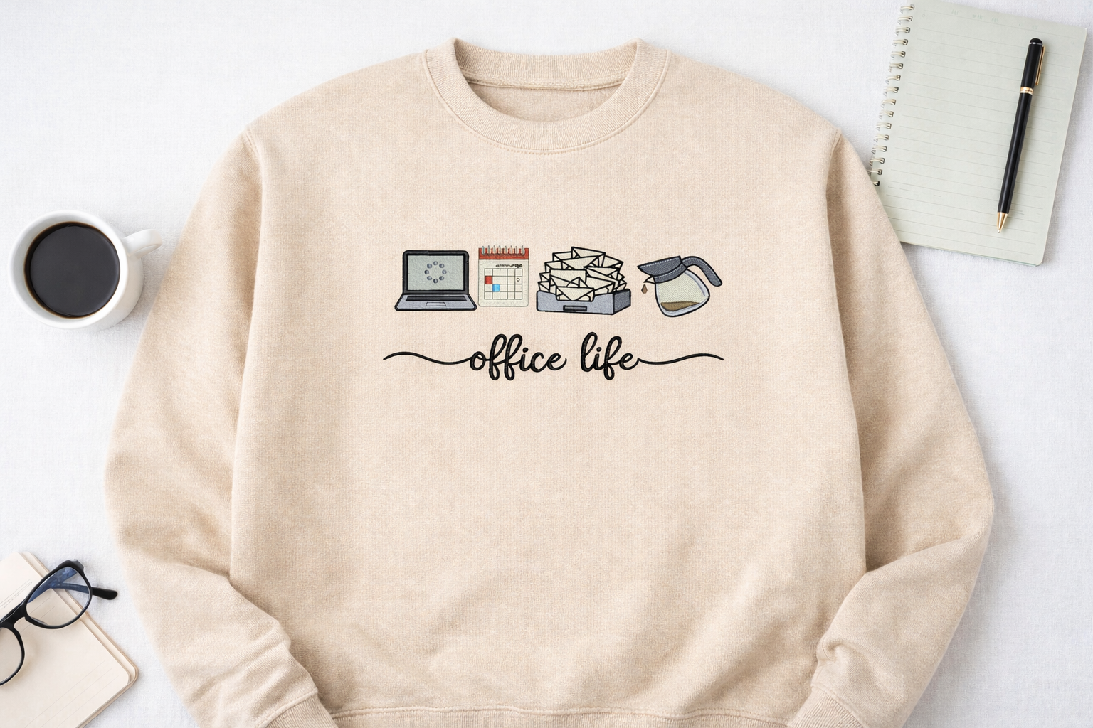 Office Life Embroidered Sweatshirt
