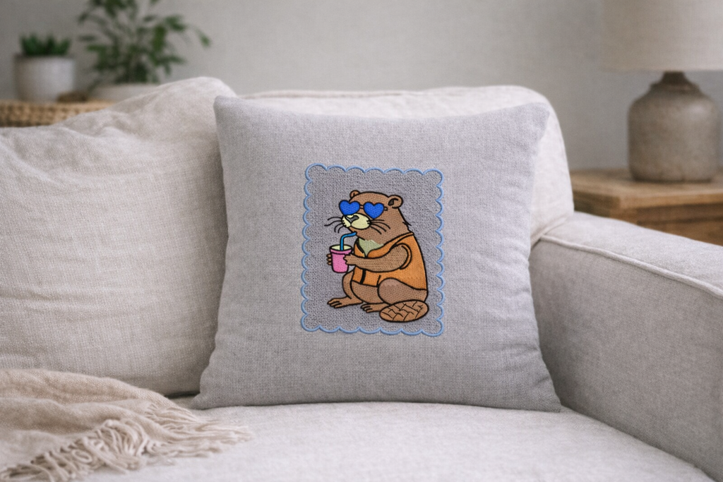 Embroidered Beaver Throw Pillow Cover