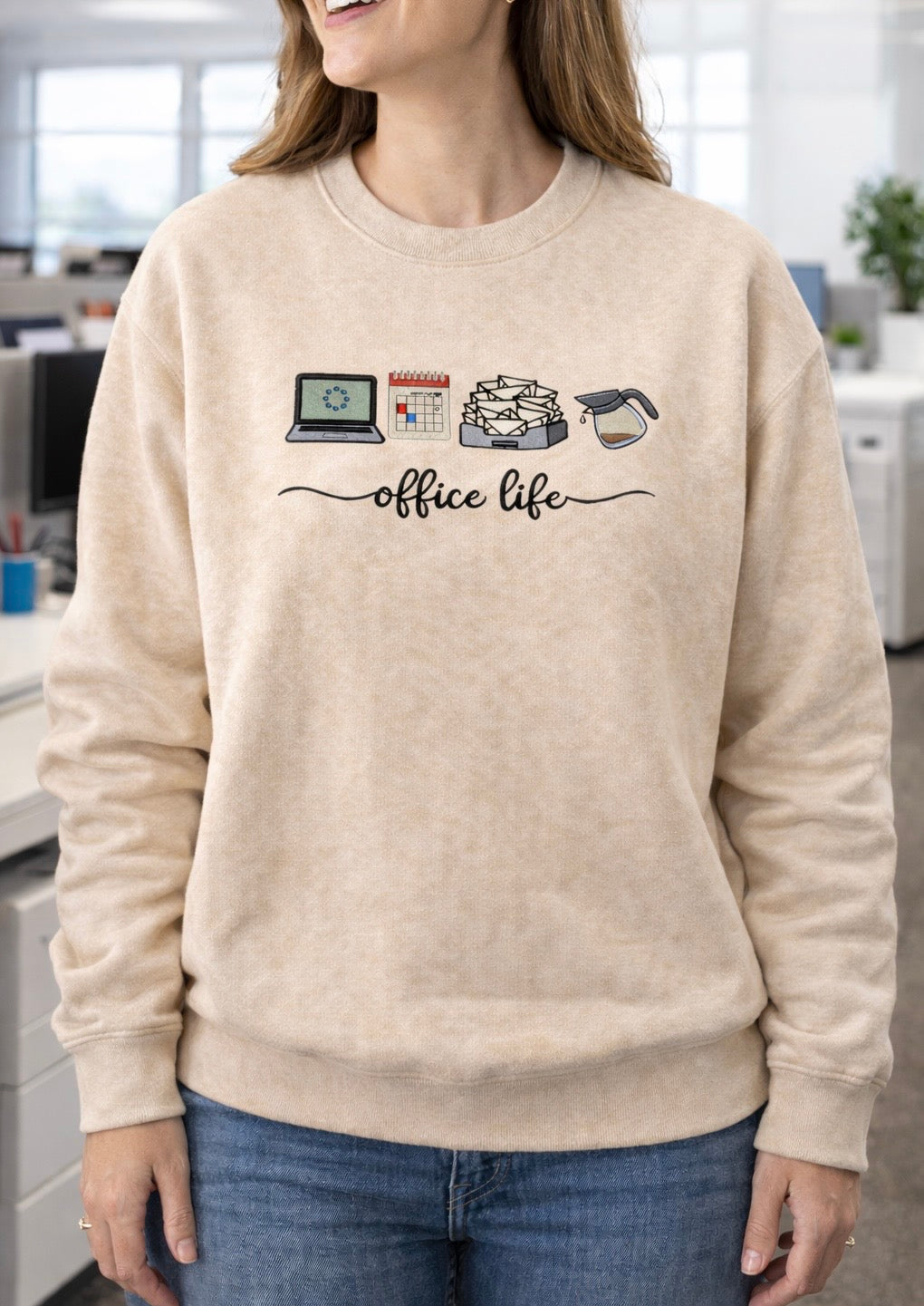 Office Life Embroidered Sweatshirt