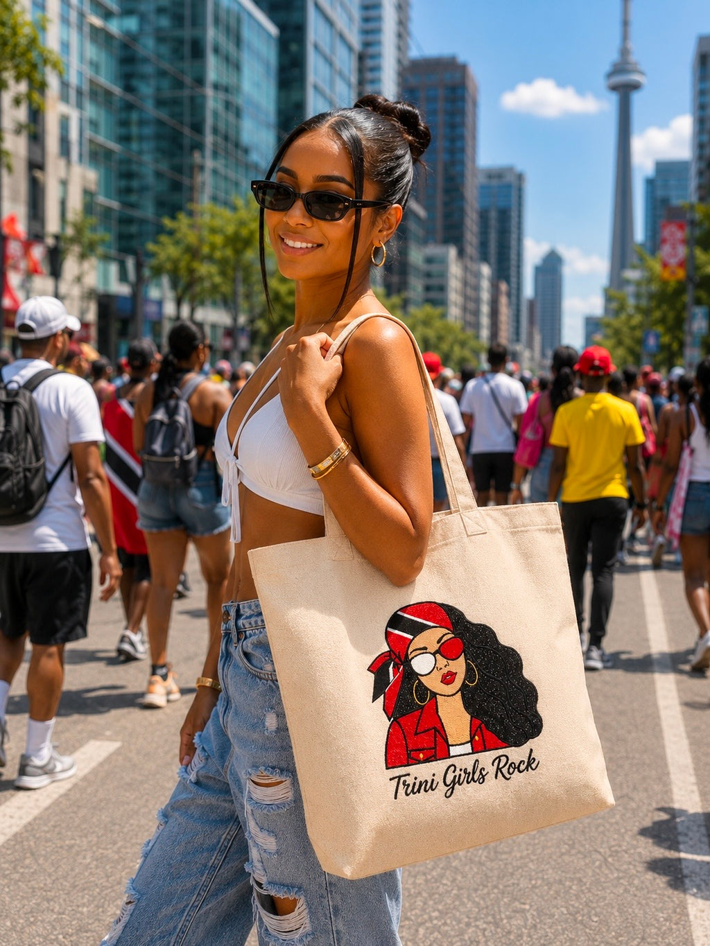 Trini Girls Rock Embroidered Glitter Applique Jumbo Tote Bag