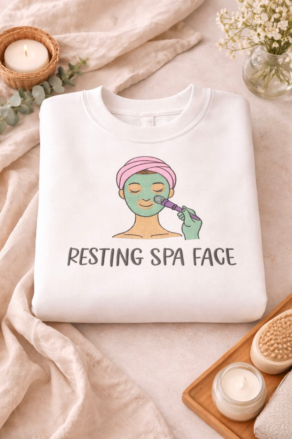 Resting Spa Face Embroidered Sweatshirt