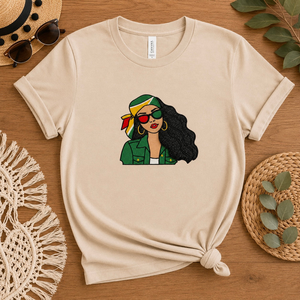 Guyanese Girl Embroidery Glitter Applique T-Shirt