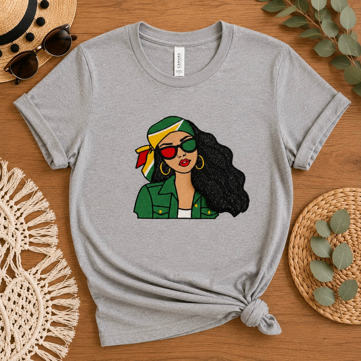 Guyanese Girl Embroidery Glitter Applique T-Shirt