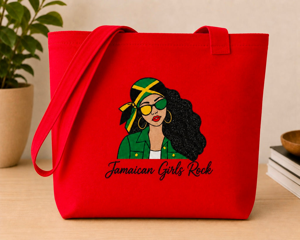 Jamaican Girls Rock Embroidered Glitter Applique Jumbo Tote Bag