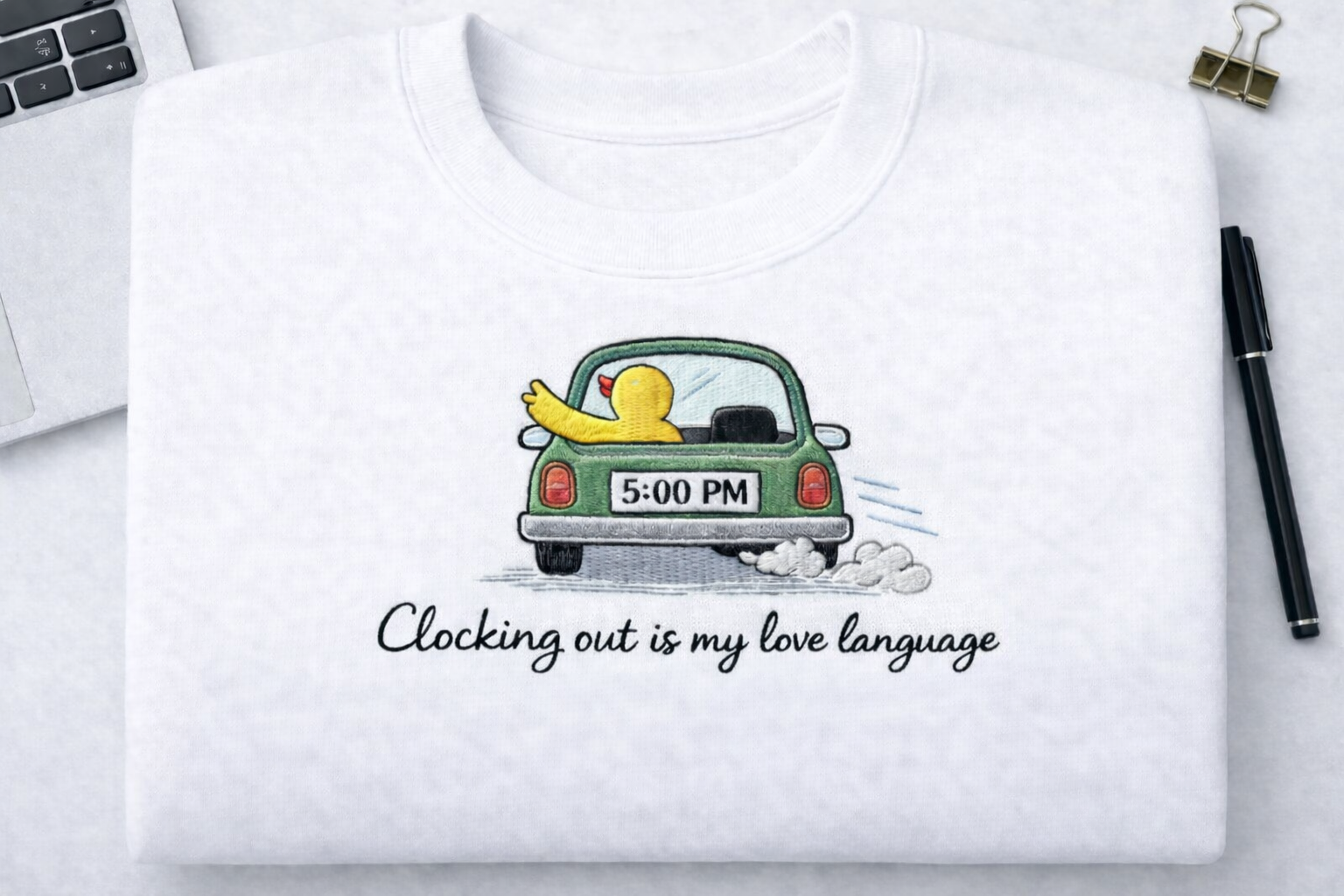 Clocking Out Is My Love Language – Embroidered Pullover Hoodie