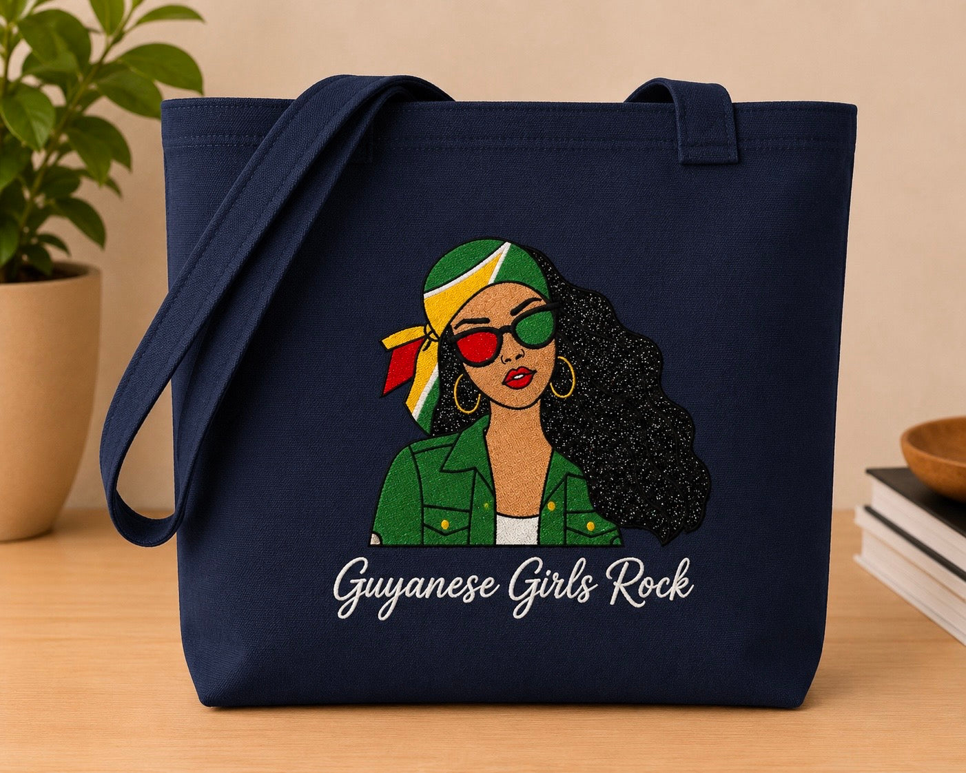 Guyanese Girls Rock Embroidered Glitter Applique Jumbo Tote Bag