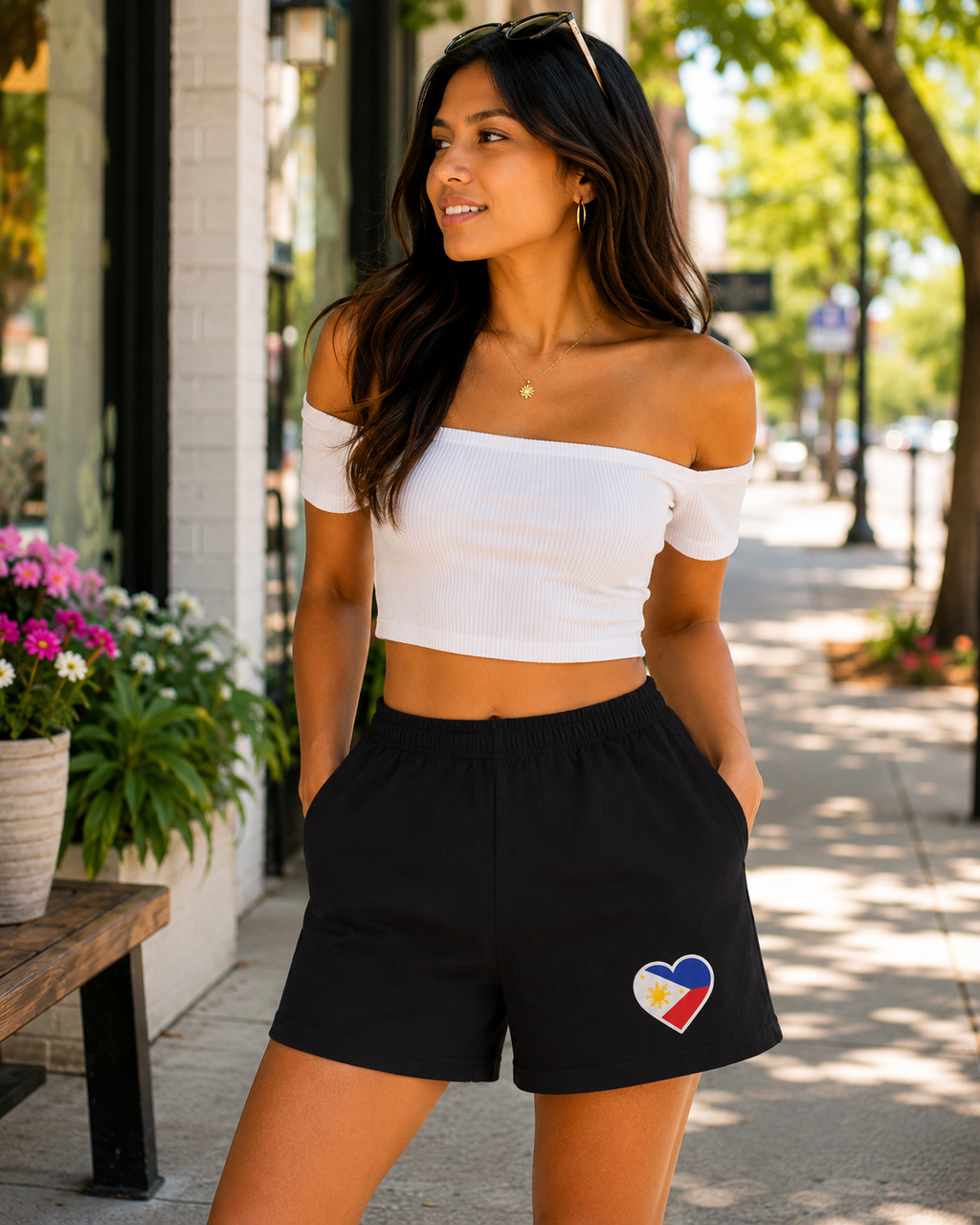 Flag Heart Embroidered Women’s Shorts