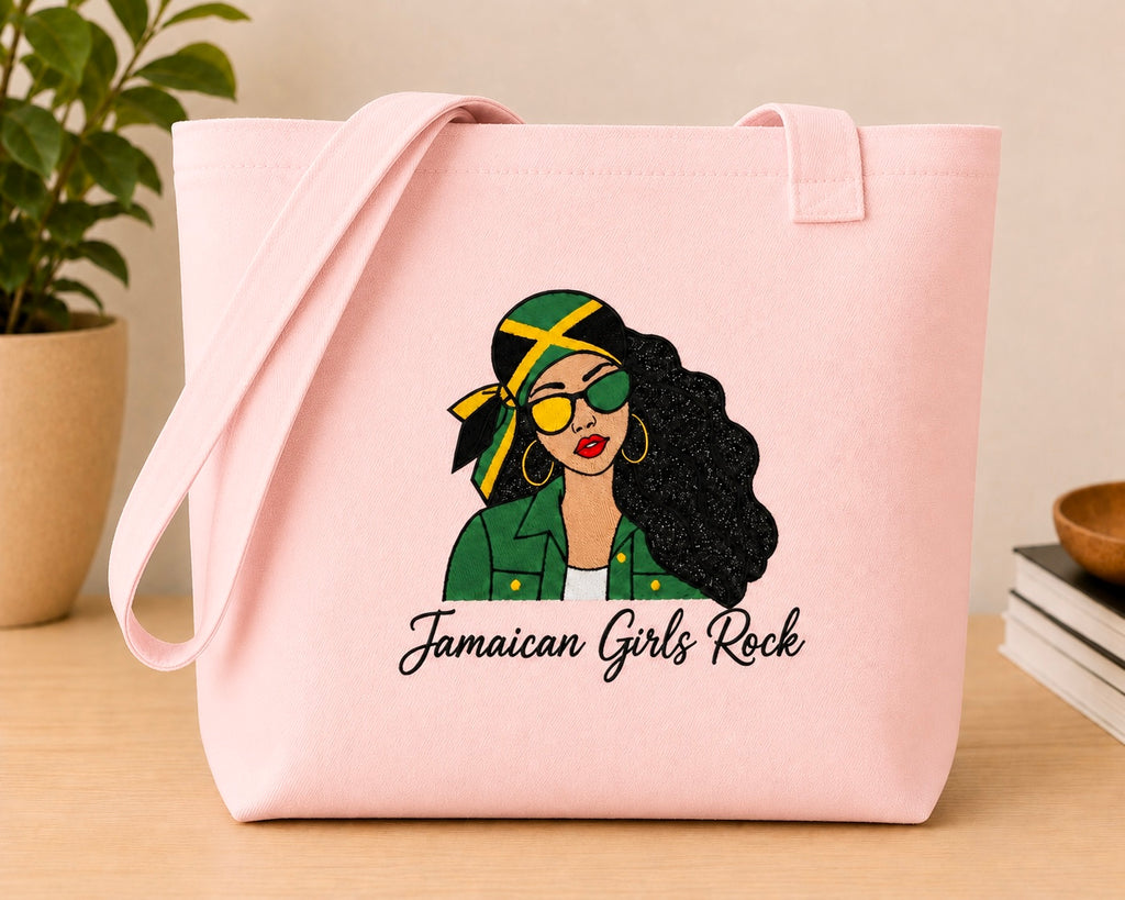 Jamaican Girls Rock Embroidered Glitter Applique Jumbo Tote Bag
