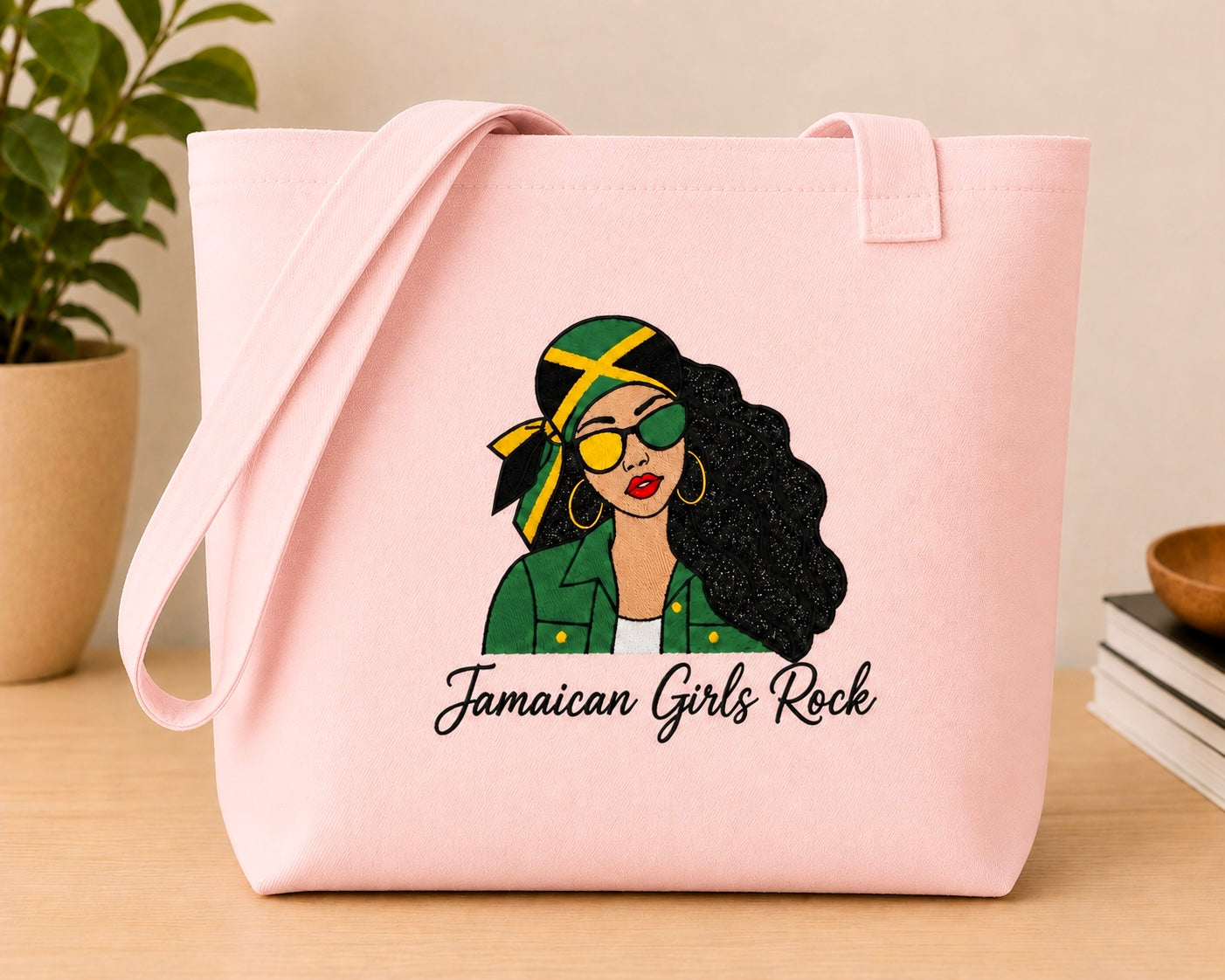 Jamaican Girls Rock Embroidered Glitter Applique Jumbo Tote Bag