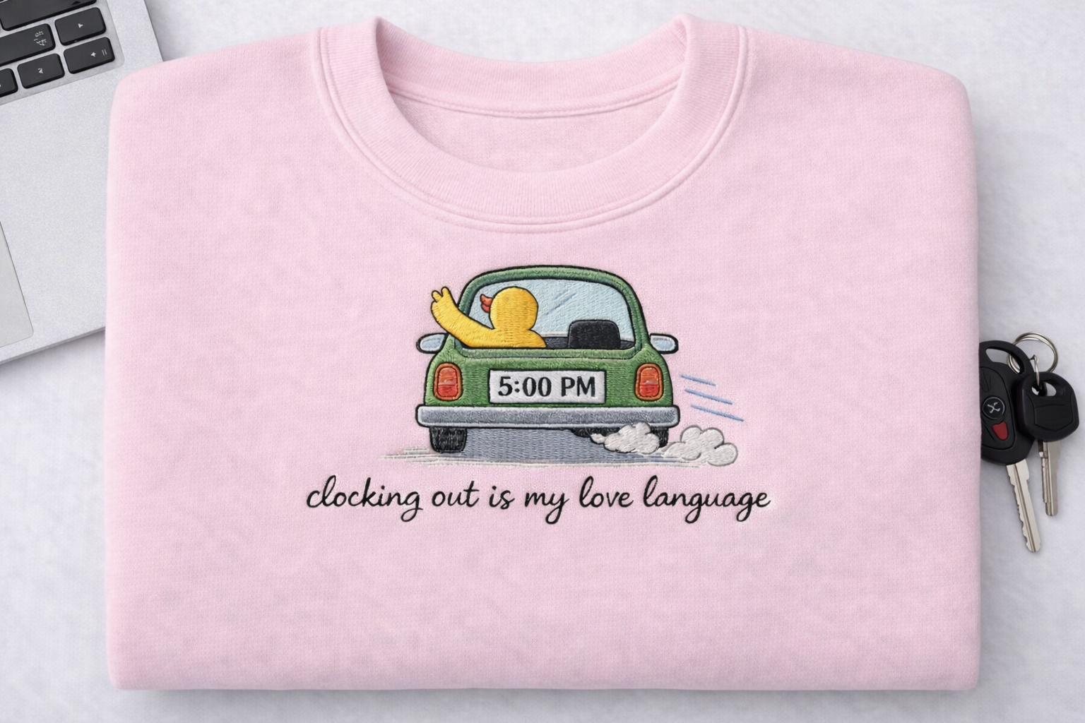 Clocking Out Is My Love Language – Embroidered Pullover Hoodie