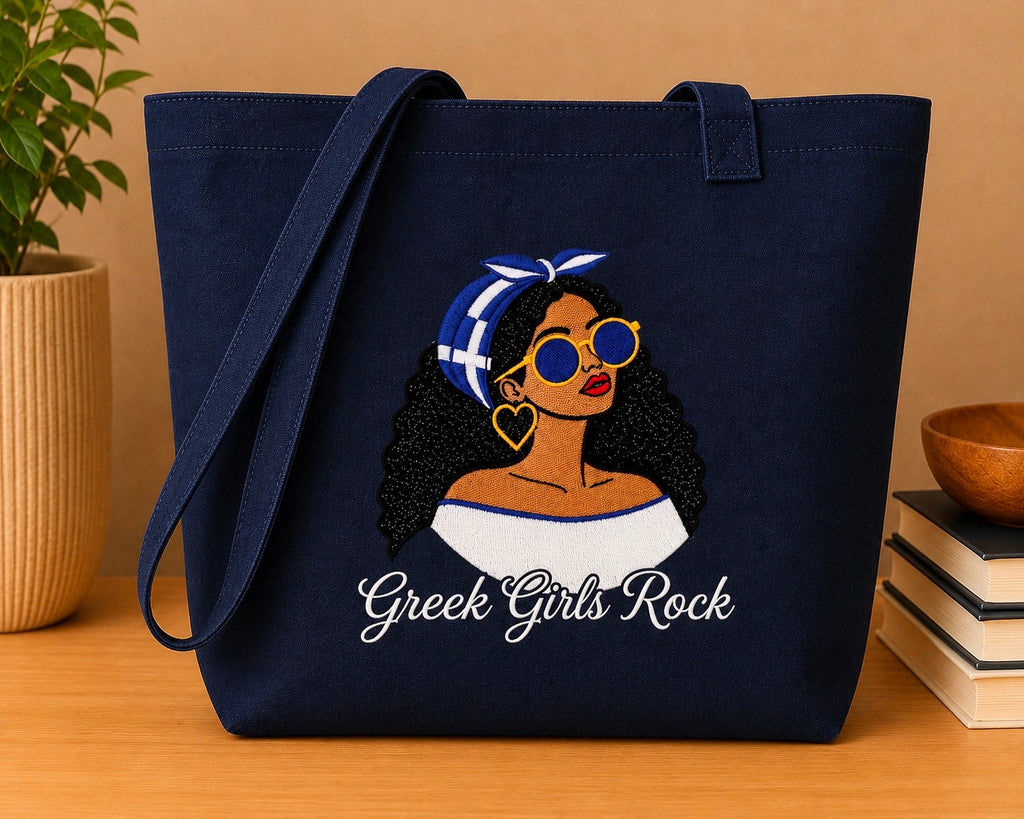 Greek Girls Rock Embroidered Glitter Applique Jumbo Tote Bag