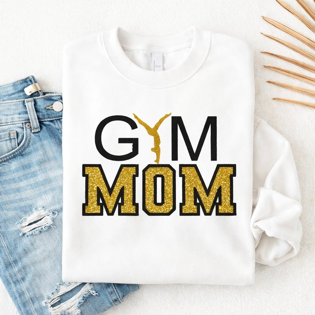 Gymnastics Mom Embroidered Sweatshirt – Glitter Appliqué Design