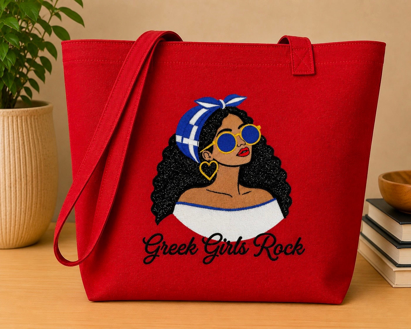 Greek Girls Rock Embroidered Glitter Applique Jumbo Tote Bag