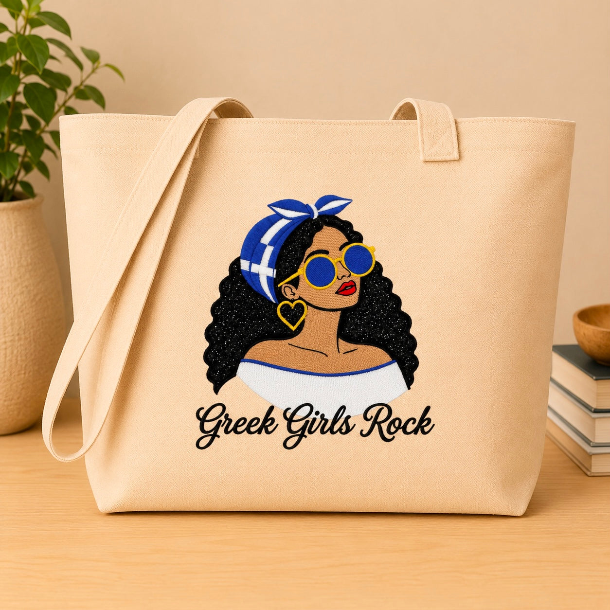 Greek Girls Rock Embroidered Glitter Applique Jumbo Tote Bag