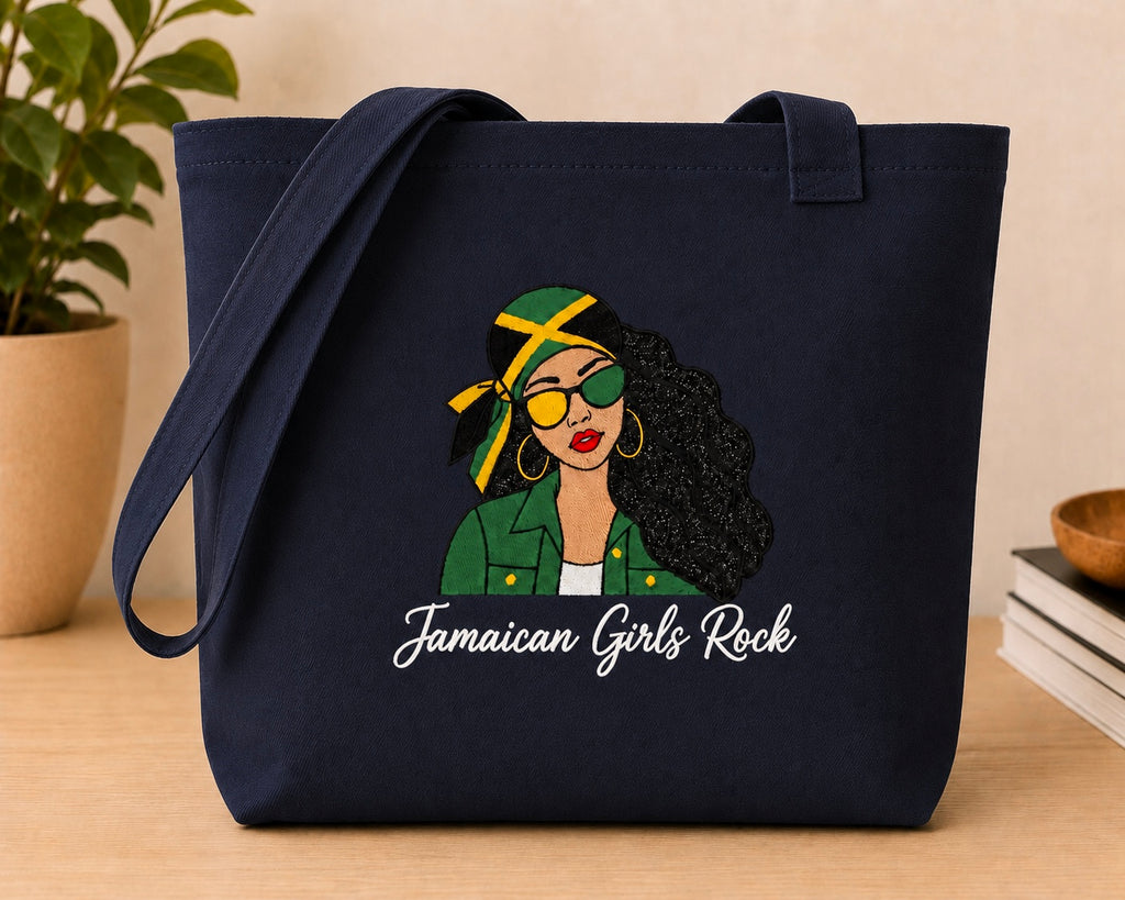 Jamaican Girls Rock Embroidered Glitter Applique Jumbo Tote Bag