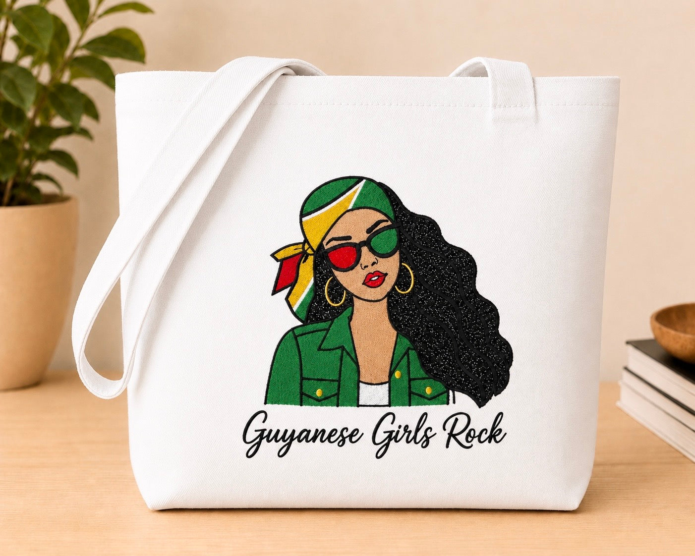 Guyanese Girls Rock Embroidered Glitter Applique Jumbo Tote Bag