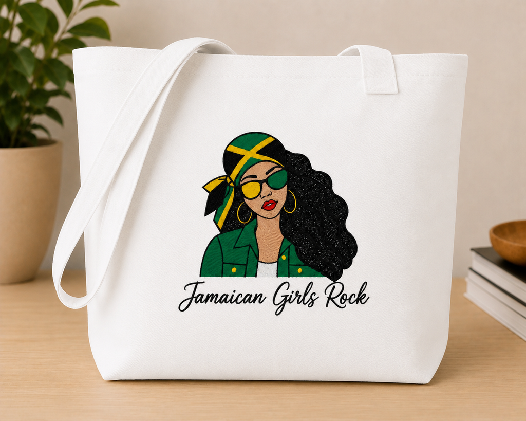 Jamaican Girls Rock Embroidered Glitter Applique Jumbo Tote Bag
