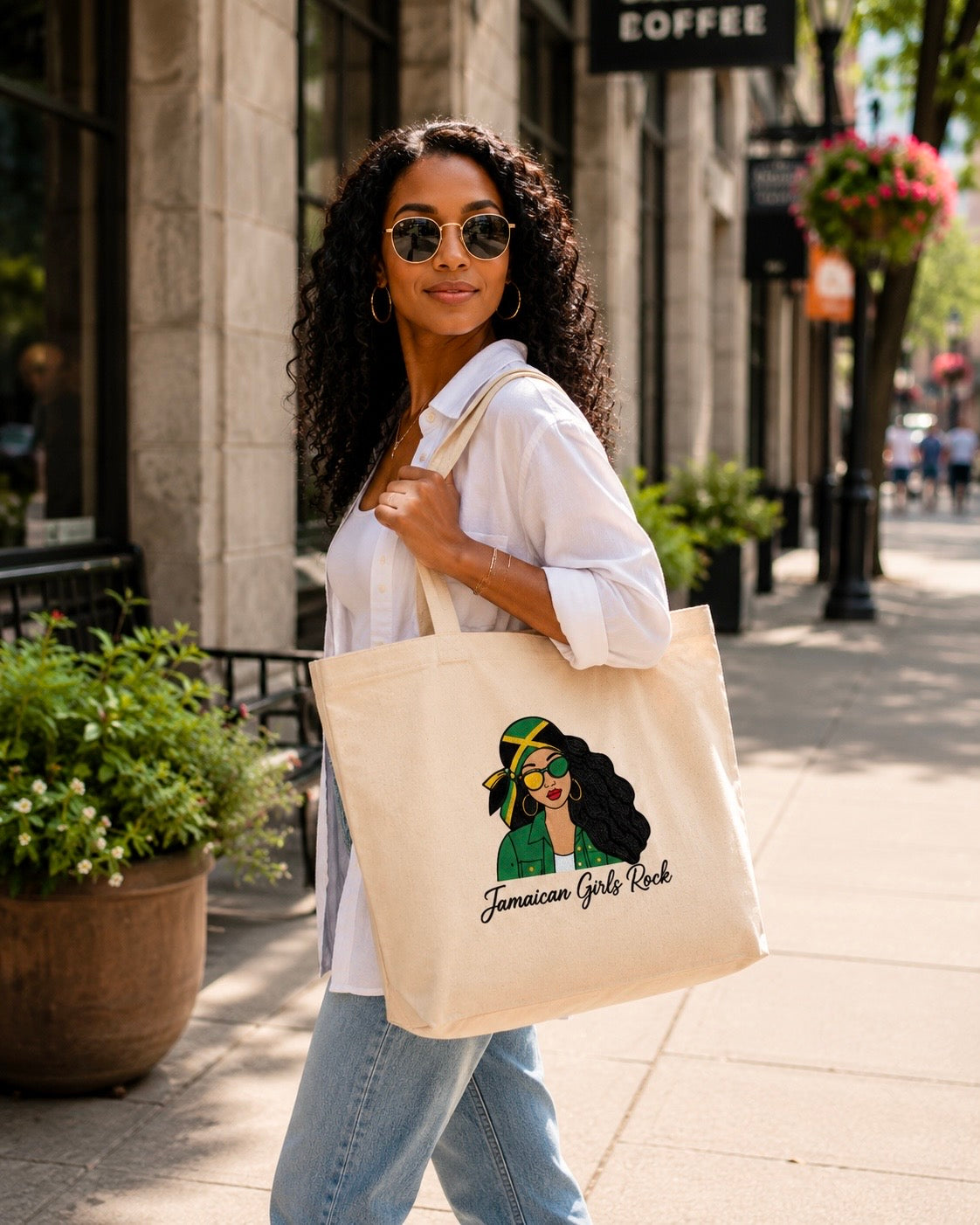 Jamaican Girls Rock Embroidered Glitter Applique Jumbo Tote Bag