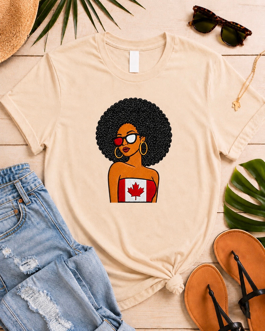 Canadian Girl Embroidered Glitter Applique T-Shirt
