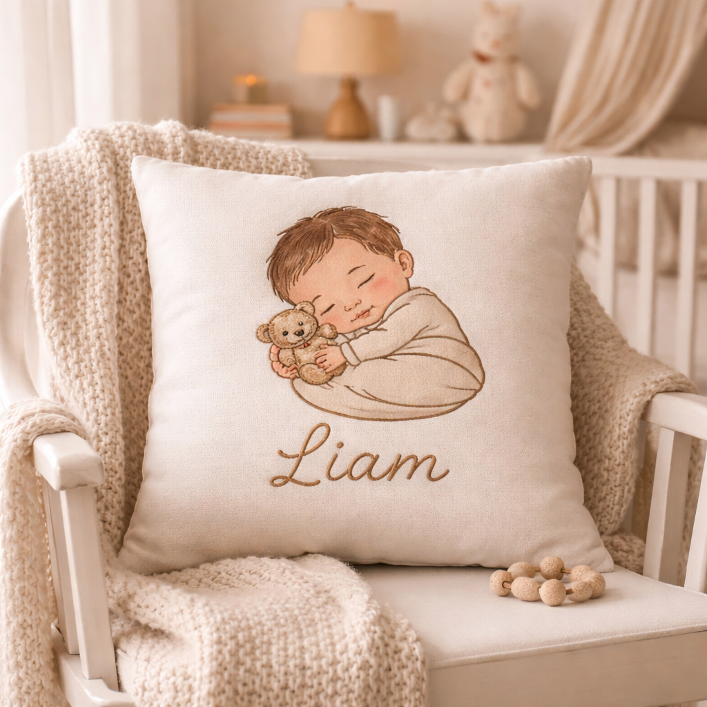Custom Illustration Newborn Throw Pillow Cover