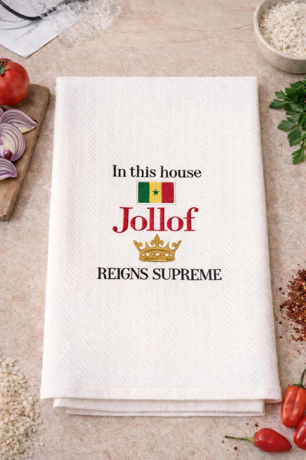 Embroidered Senegalese Jollof Rice Tea Towel – African Kitchen Decor