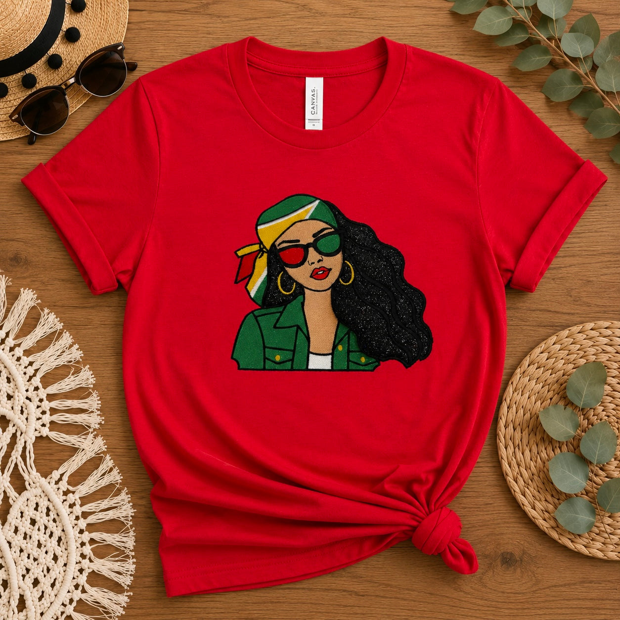 Guyanese Girl Embroidery Glitter Applique T-Shirt