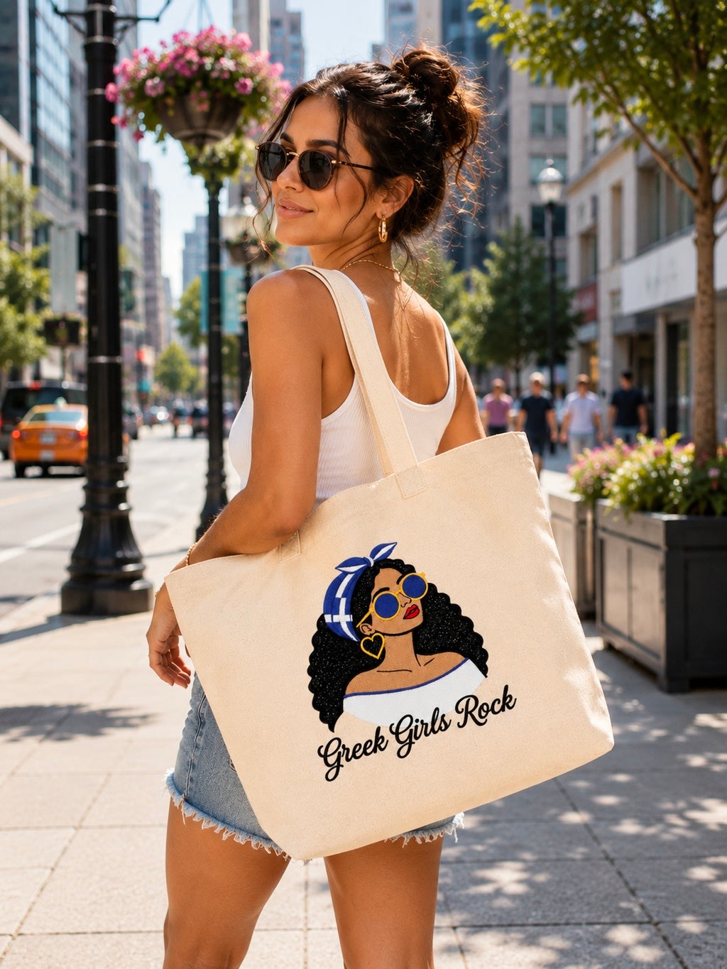 Greek Girls Rock Embroidered Glitter Applique Jumbo Tote Bag