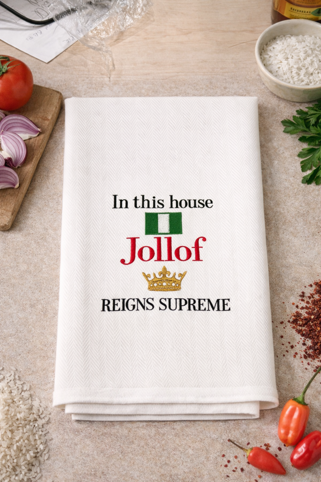Nigerian Jollof Rice Tea Towel – African Kitchen Decor