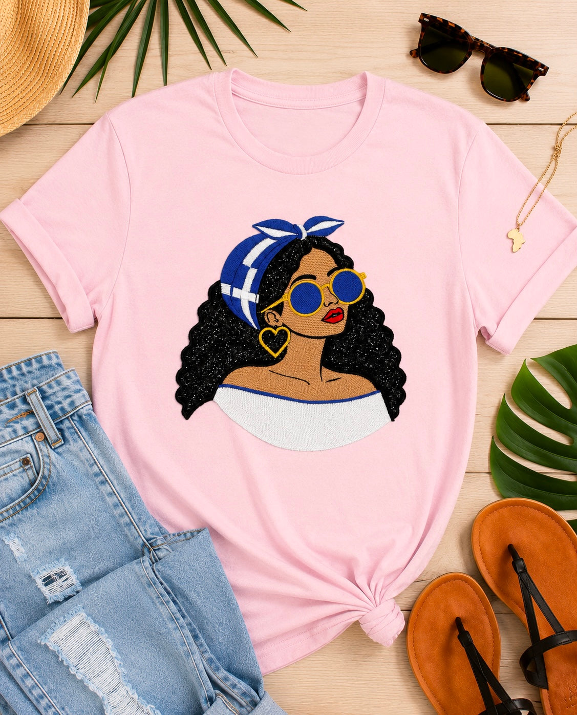 Greek Girl Embroidered Glitter Appliqué T-Shirt