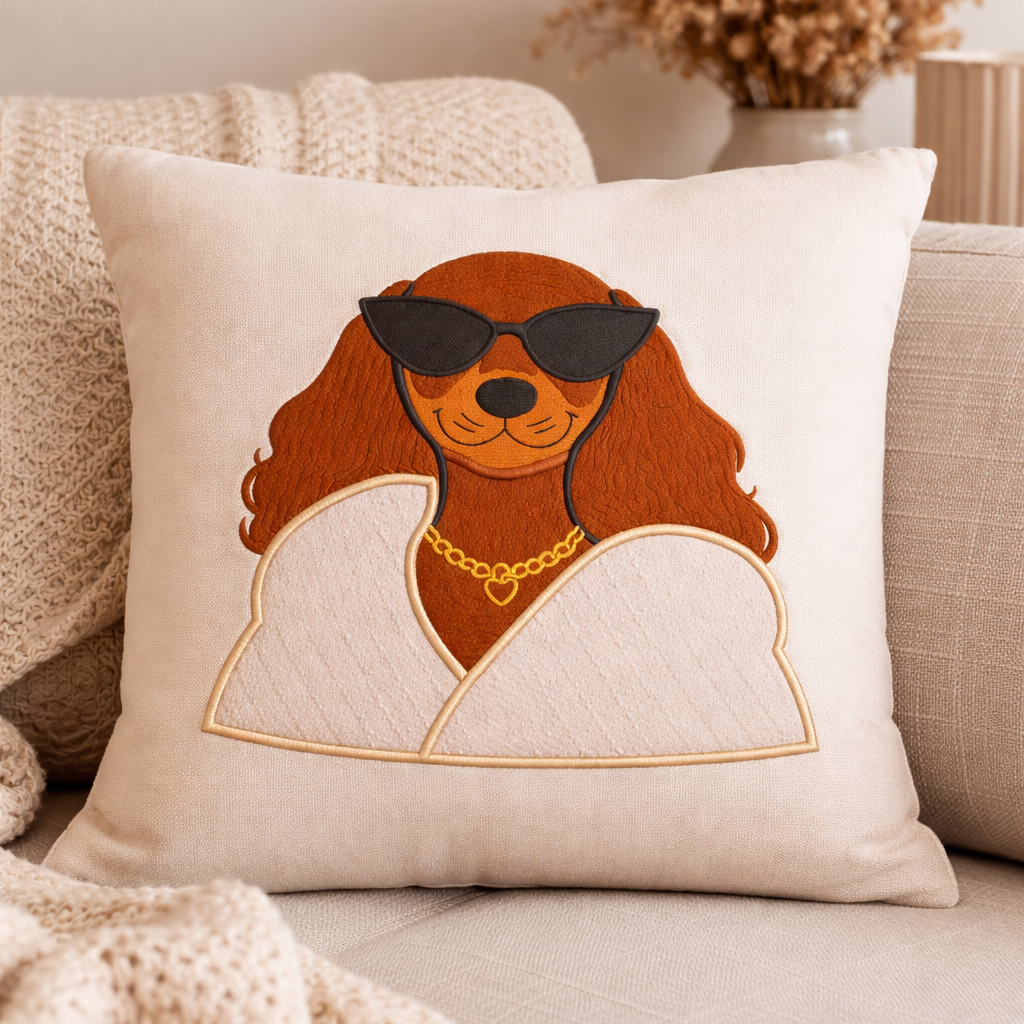 Glam Dog Embroidered Throw Pillow Cover/Trendy Pet Home Decor/20x20"