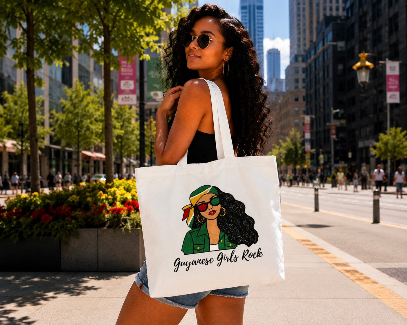 Guyanese Girls Rock Embroidered Glitter Applique Jumbo Tote Bag