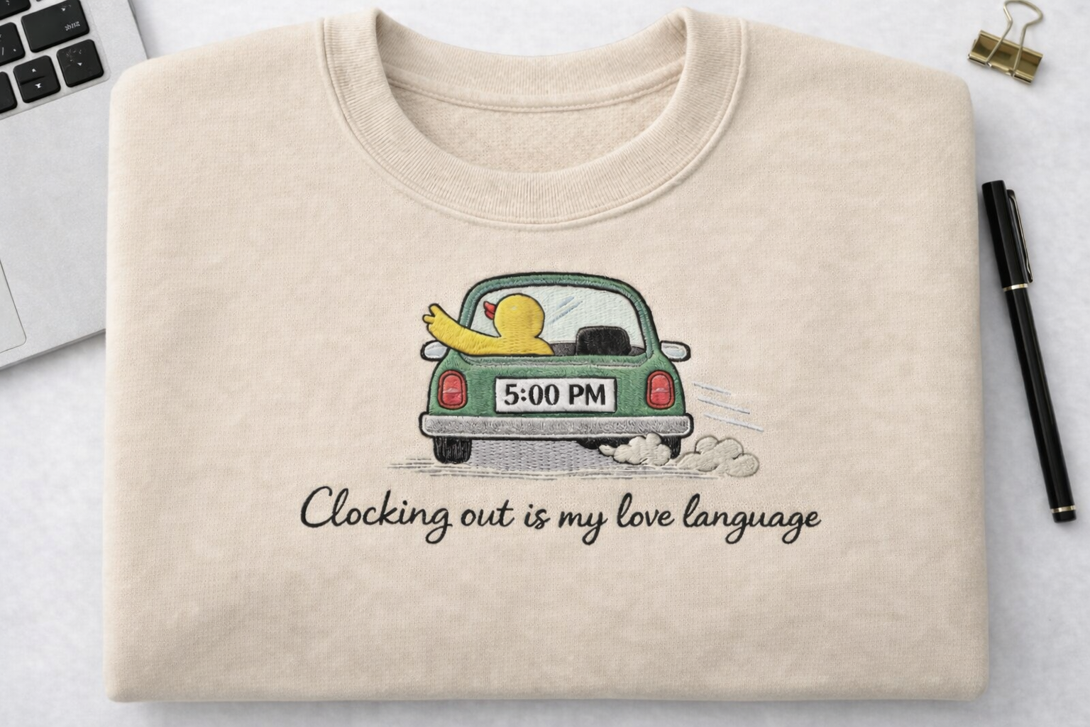 Clocking Out Is My Love Language – Embroidered Pullover Hoodie