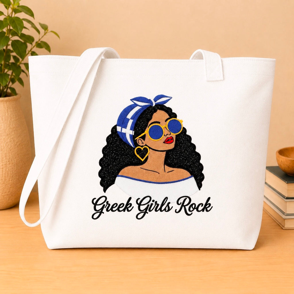 Greek Girls Rock Embroidered Glitter Applique Jumbo Tote Bag