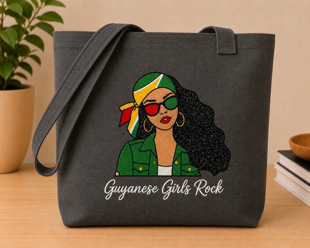 Guyanese Girls Rock Embroidered Glitter Applique Jumbo Tote Bag